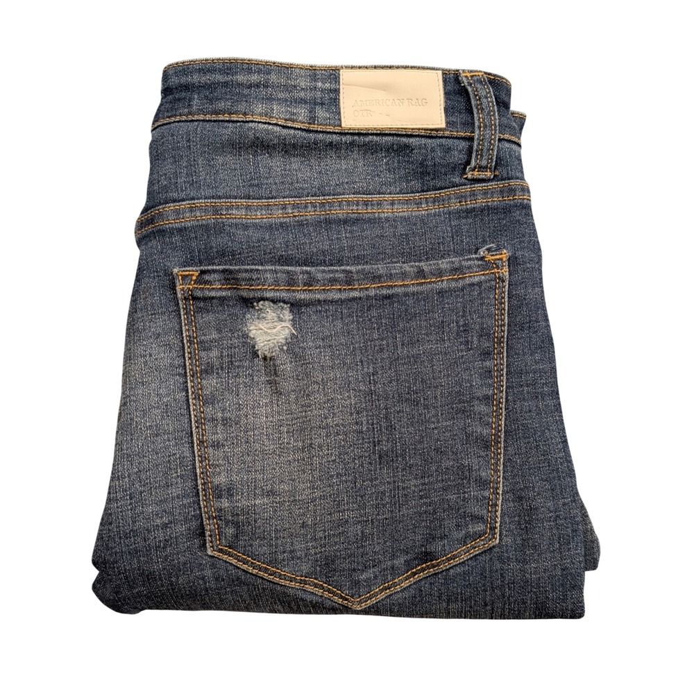 American Rag Women's High Rise Button Fly Distressed Blue Flare Jeans Size 30/13